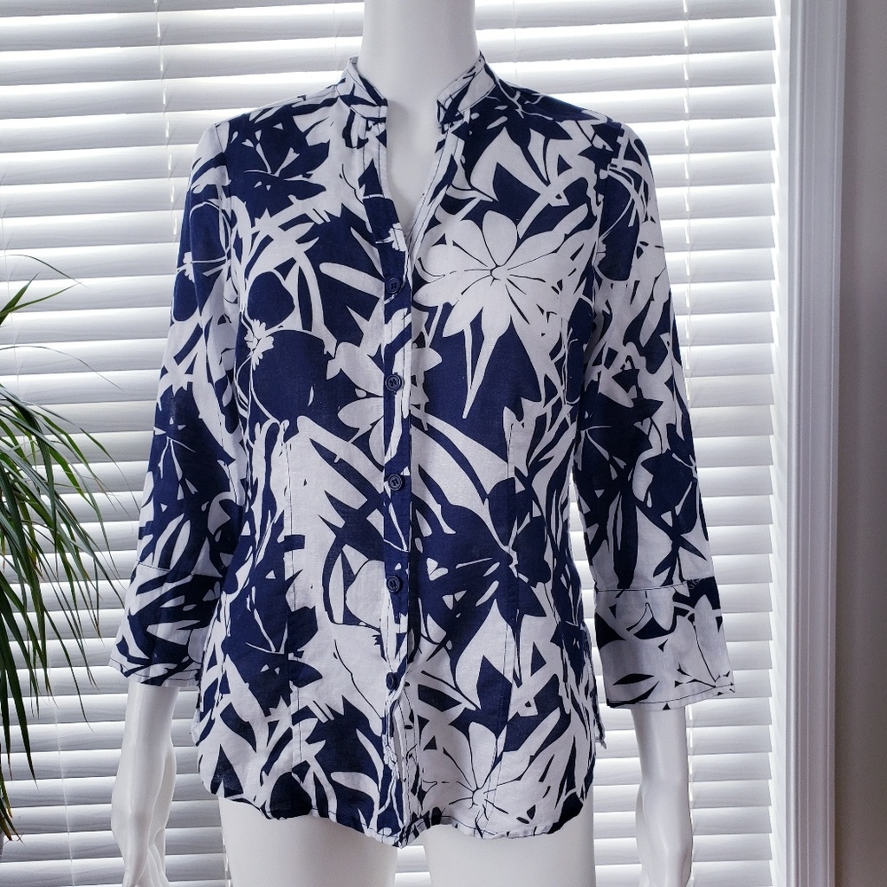 Harve Benard Linen Cotton Blend Floral Blouse S